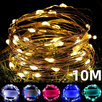 10M LED Réz Drót String Fények elemes Garland Tündér Világítás Húrok Ünnep a Karácsony, Esküvő, Party Dekoráció
