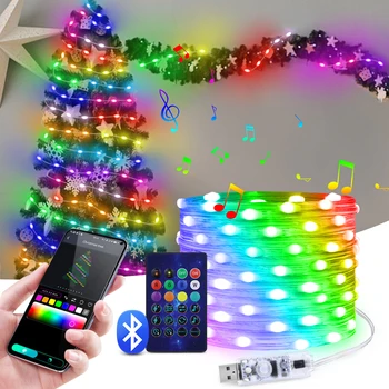 20M LED Réz Drót tündérfény RGBIC Álom Színes USB LED String Fények, Buli, Esküvő Beltéri Karácsonyi Dekoráció Kerti Lámpák