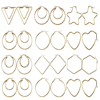 10Pairs/Sok Divat koreai Geometriai Rozsdamentes Acél Horog Fülbevaló Női Minimalista Arany Ezüst Színű Ékszert Esküvői Ajándék