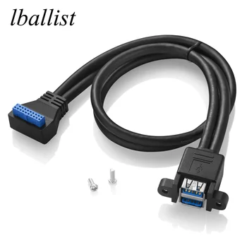 lballist 50cm 90degree Alaplap 20Pin-Dual USB 3.0 Női Adat Kábel Csavar Panel Mount Fólia+Fonott Árnyékolt