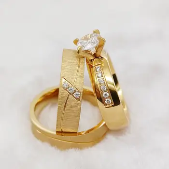 Esküvői Gyűrűk Tervező 3pcs 24 karátos Aranyozott cz Gyémánt Szerető Párok, Eljegyzési Gyűrű, Kézzel készített Ékszerek a Nők anillos hombre