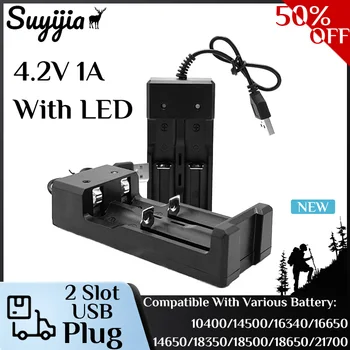 SUYIJIA 18650 Lítium Akkumulátor 4,2 V 1A Töltő USB 2 Slot Gyors Töltés Univerzális Vezeték, valamint LED 14500 16650 14650 18500