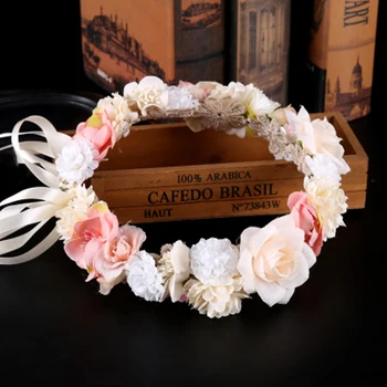 Kézzel Készített Rózsaszín Virág, Koszorú Fejpánt Haj, Ékszerek Nők Esküvői Menyasszonyi Tiara Korona Hairband Hercegnő A Lányok, Haj Tartozékok