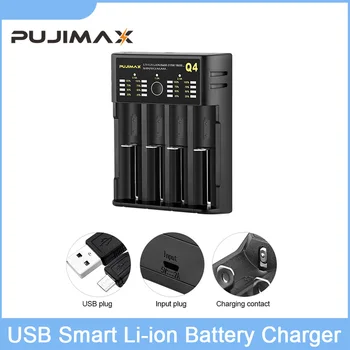 PUJIMAX 4 Slots 18650 Intelligens Akkumulátor Töltő Támogatja A Kézi Aktuális Beállítása USB-Univerzális Töltő LED Kijelző
