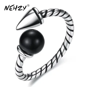 NEHZY Ezüst bevonat új Ékszer Új Nő Gyűrű Retro gyöngy Fekete, Nyitott Mérete Állítható Thai Ezüst Férfi Gyűrű