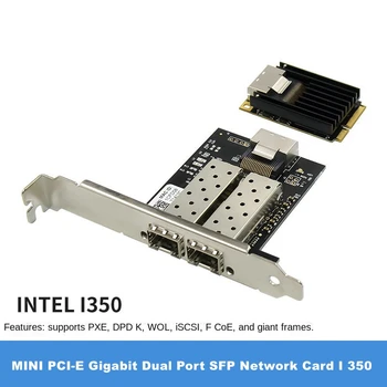 MINI PCIE LAN KÁRTYA 2 PORT SFP 1000 méteren Szerver Hálózati Adapter INTEL Chip 350AM2 Mpcie Gigabit Ethernet 10/100/1000Mbps